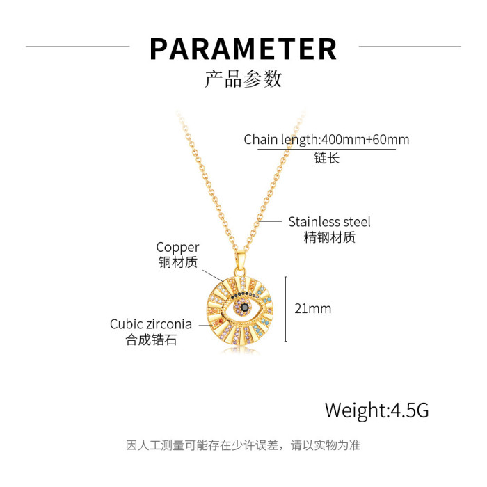 Fashion Color Zircon Devil's Eye Pendant Foreign Trade Hot Selling Ins Style Stainless Steel Necklace for Women