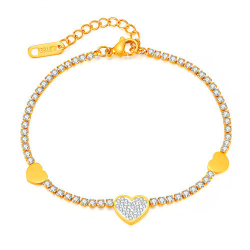 Japanese and Korean Fashion Ol Commuter Stainless Steel Heart-Shaped Diamond Temperament Wild Can Carve Writing Bracelet