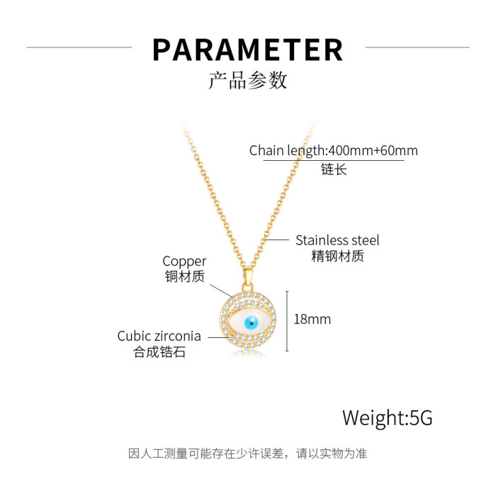 Fashion Copper-Plated Gold-Color Devil's Eye Pendant Special Interest Light Luxury High-Grade Stainless Steel Necklace
