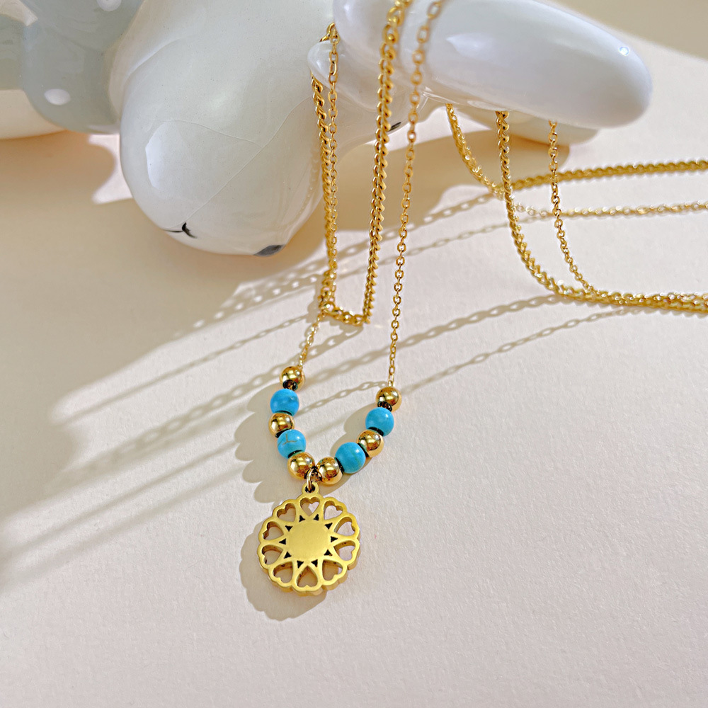 Cross-Border New Arrival Titanium Steel Double Layer Twin Clavicle Chain Wholesale Stainless Steel Hexagram Necklace Women