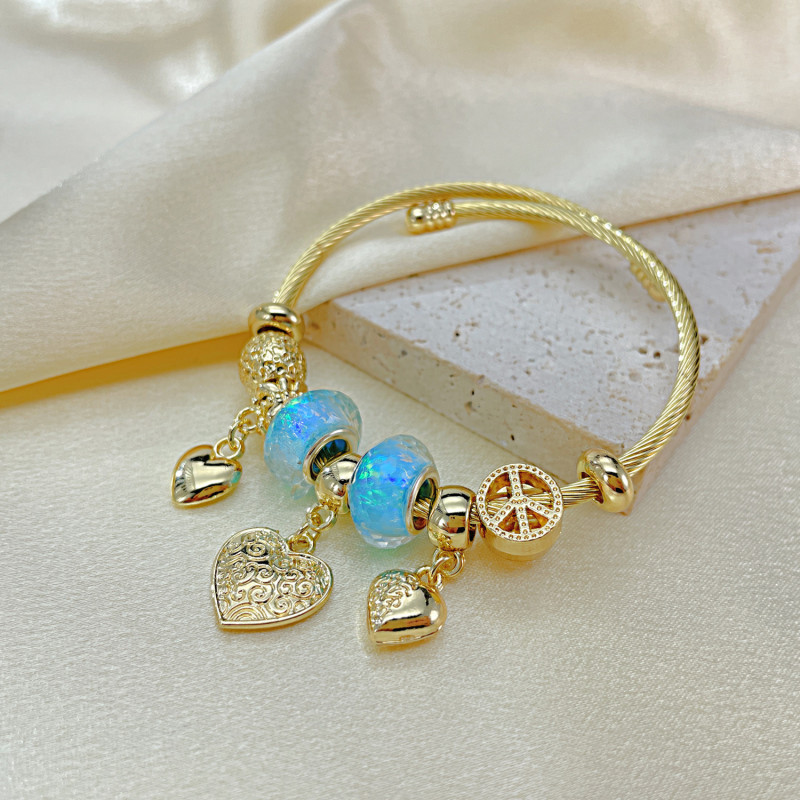 Personalized Golden Titanium Steel Open-End Bracelet Wholesale Fashion All-Match Elephant Love Girlfriends Bracelet