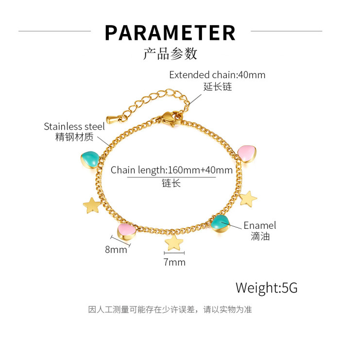 Cross-Border Hot Sale Fashion Design Stainless Steel XINGX Bracelet Candy Contrast Color Peach Heart Bracelet Titanium Steel