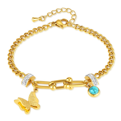 America Cross Border Retro Hot Selling Stainless Steel Gold Plated Three-Dimensional Butterfly Elegant Bracelet for Women