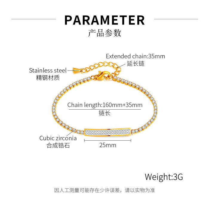 American Fashion Special Interest Light Luxury Design Stainless Steel Strip Full of Diamonds Simple Bracelet Women