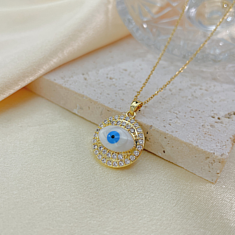 Fashion Copper-Plated Gold-Color Devil's Eye Pendant Special Interest Light Luxury High-Grade Stainless Steel Necklace