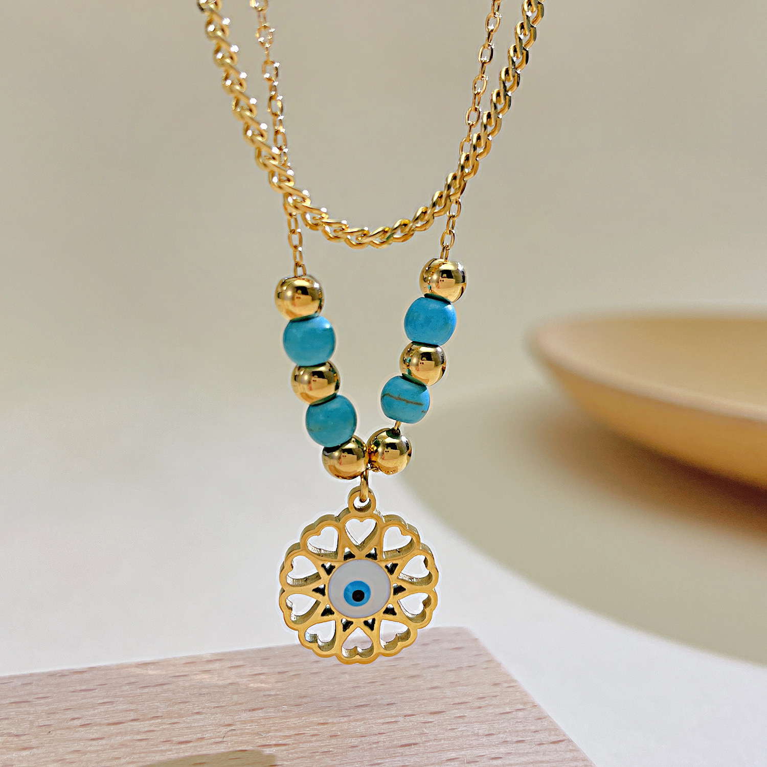 Cross-Border New Arrival Titanium Steel Double Layer Twin Clavicle Chain Wholesale Stainless Steel Hexagram Necklace Women