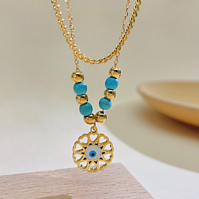 Cross-Border New Arrival Titanium Steel Double Layer Twin Clavicle Chain Wholesale Stainless Steel Hexagram Necklace Women