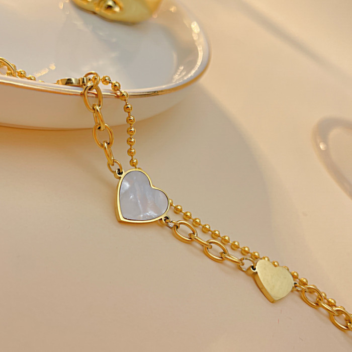 Fashion Ins Style All-Match Titanium Steel Peach Heart Bracelet Double-Layer Design Sense White Shell Heart Bracelet Female