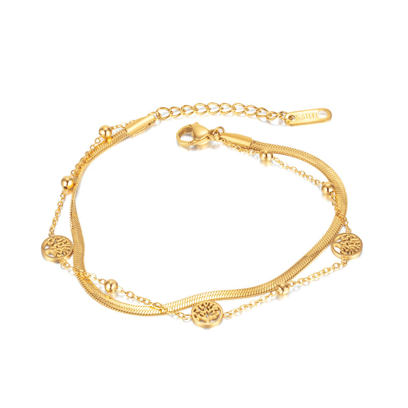 American Retro Easy Matching Snake Bones Chain Bracelet Female Stainless Steel Double Layer Tree of Life Bracelet Female