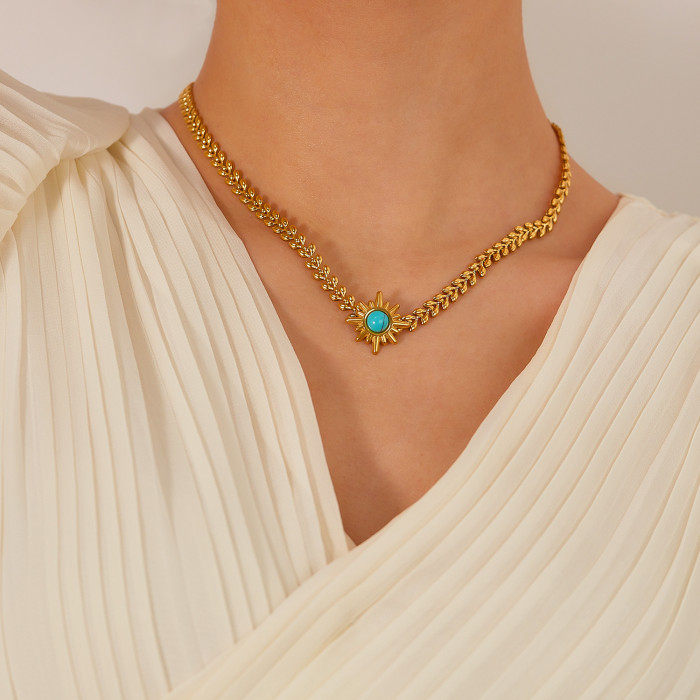 Niche Personality Design Stainless Steel Sunflower Pendant Temperament Wild Clavicle Chain