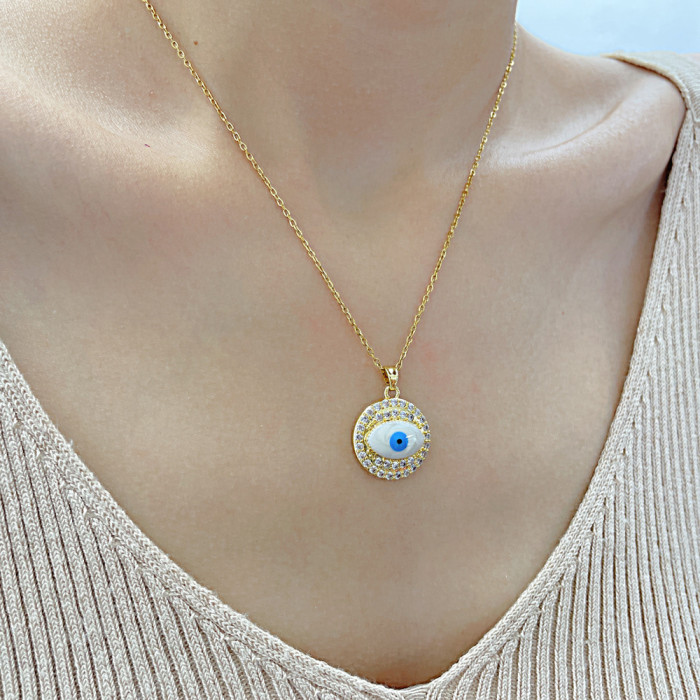 Fashion Copper-Plated Gold-Color Devil's Eye Pendant Special Interest Light Luxury High-Grade Stainless Steel Necklace