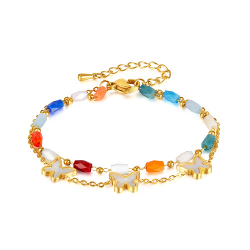 Cross-Border New Fashion Design Color Acrylic Beads Double-Layer Titanium Steel Shell Butterfly Bracelet