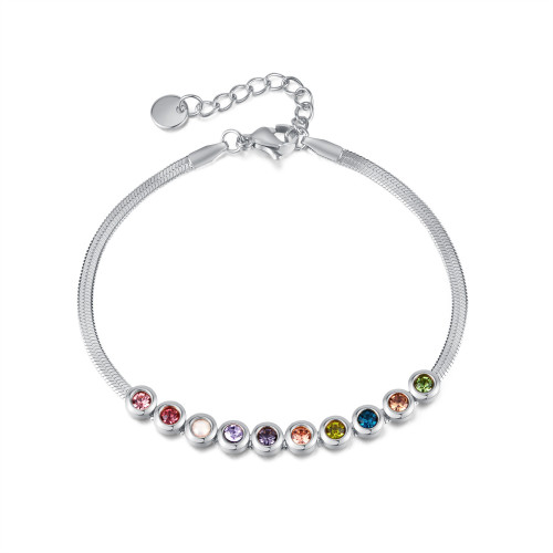 European and American Simple Titanium Steel Color Zircon Bracelet Women's Stainless Steel Flat Blade Chain Bracelet