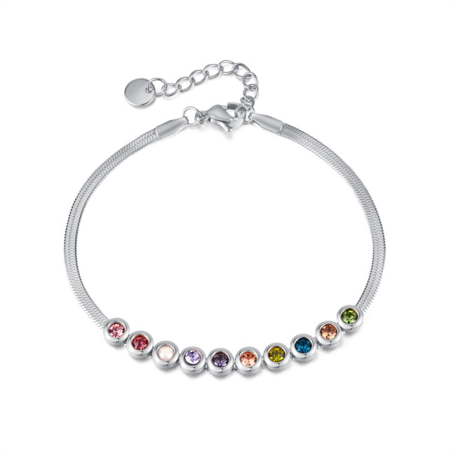 European and American Simple Titanium Steel Color Zircon Bracelet Women's Stainless Steel Flat Blade Chain Bracelet