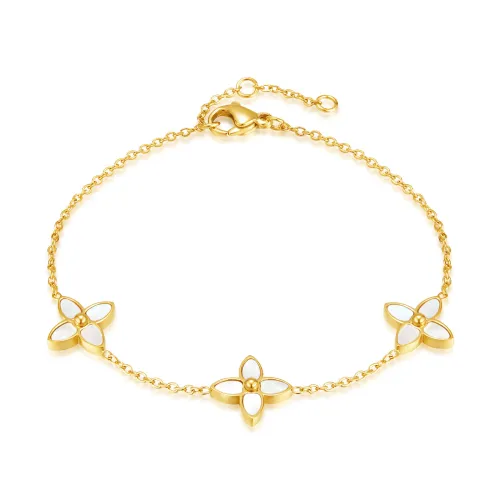 Korean Fashion All-Match Titanium Steel Clover Light Luxury High-Grade White Mother Shell Stainless Steel Bracelet for Women