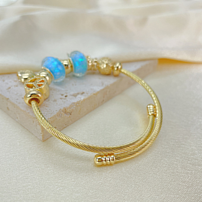 Personalized Golden Titanium Steel Open-End Bracelet Wholesale Fashion All-Match Elephant Love Girlfriends Bracelet