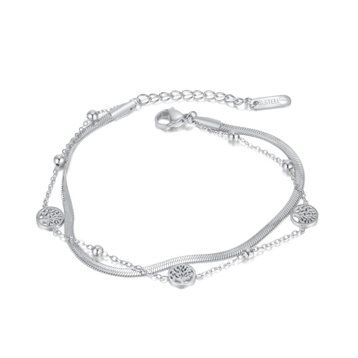 American Retro Easy Matching Snake Bones Chain Bracelet Female Stainless Steel Double Layer Tree of Life Bracelet Female