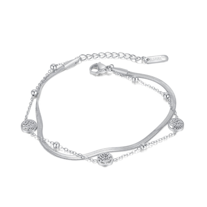 American Retro Easy Matching Snake Bones Chain Bracelet Female Stainless Steel Double Layer Tree of Life Bracelet Female