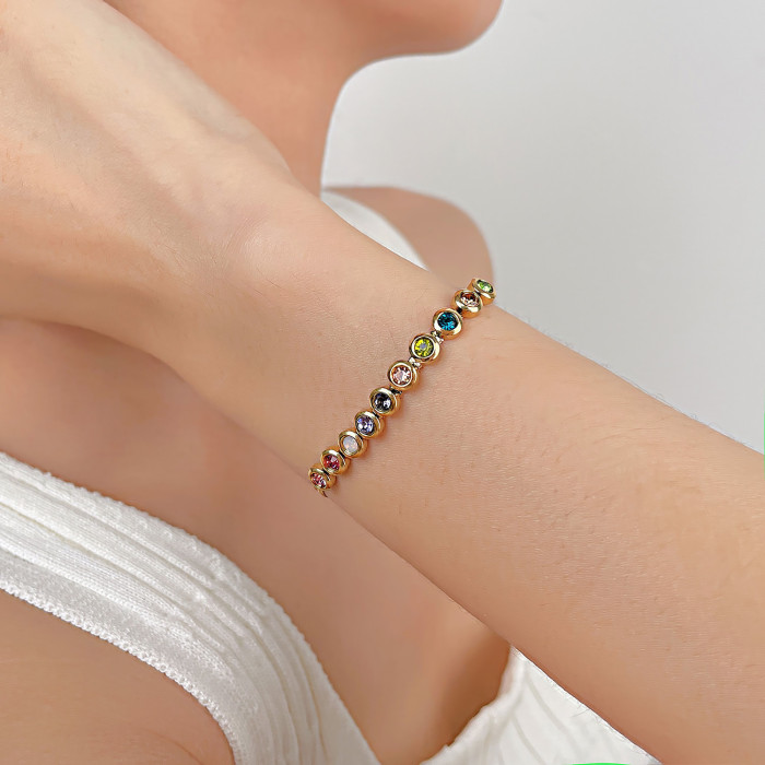 European and American Simple Titanium Steel Color Zircon Bracelet Women's Stainless Steel Flat Blade Chain Bracelet