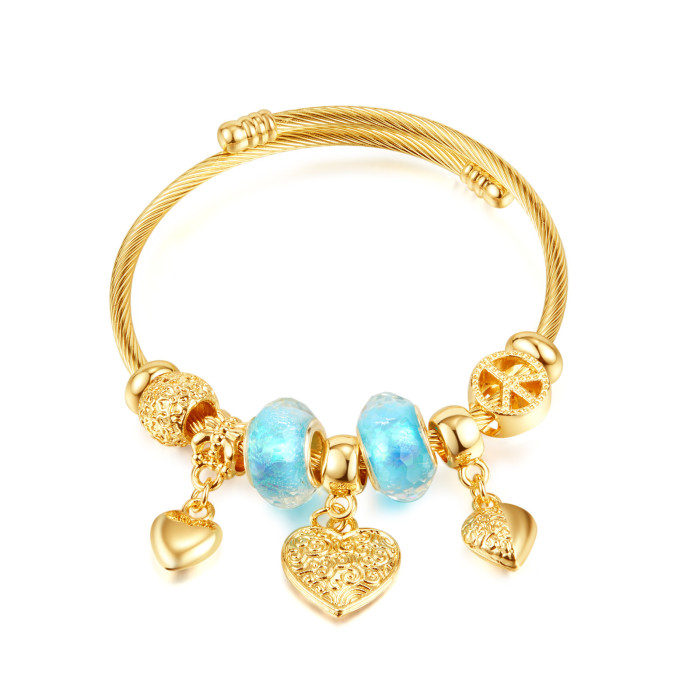 Personalized Golden Titanium Steel Open-End Bracelet Wholesale Fashion All-Match Elephant Love Girlfriends Bracelet