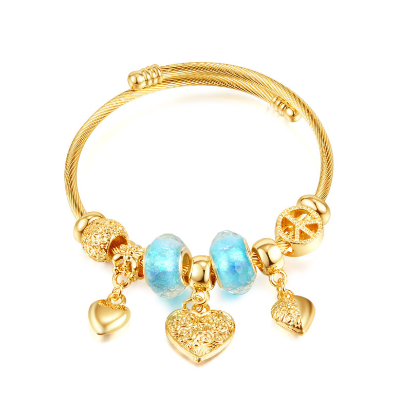 Personalized Golden Titanium Steel Open-End Bracelet Wholesale Fashion All-Match Elephant Love Girlfriends Bracelet