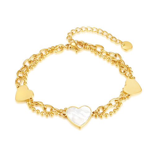 Fashion Ins Style All-Match Titanium Steel Peach Heart Bracelet Double-Layer Design Sense White Shell Heart Bracelet Female
