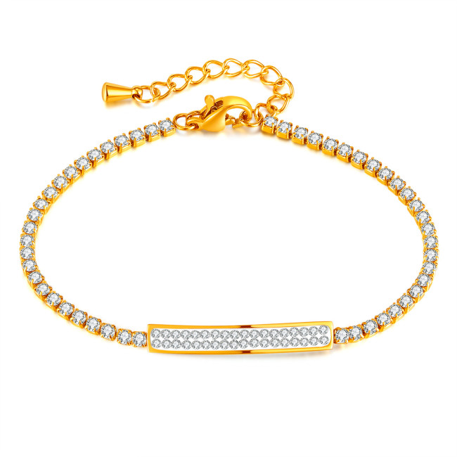 American Fashion Special Interest Light Luxury Design Stainless Steel Strip Full of Diamonds Simple Bracelet Women