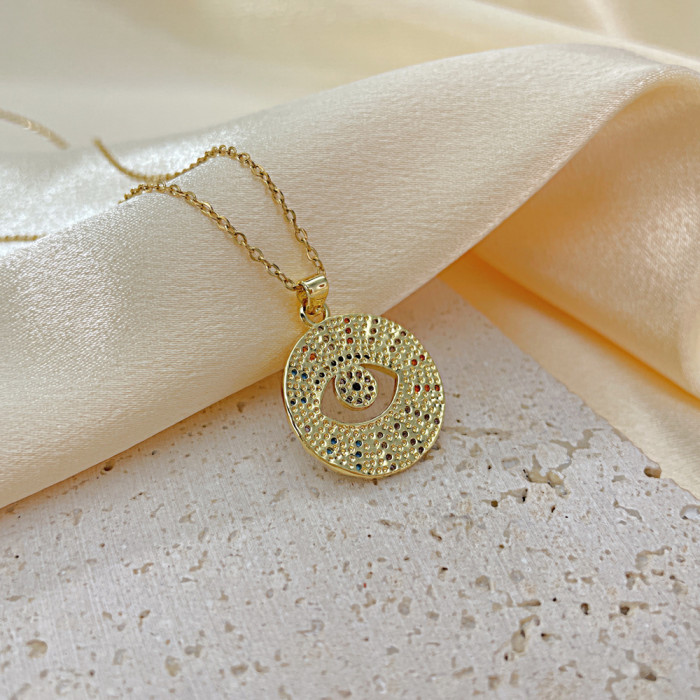 Fashion Color Zircon Devil's Eye Pendant Foreign Trade Hot Selling Ins Style Stainless Steel Necklace for Women