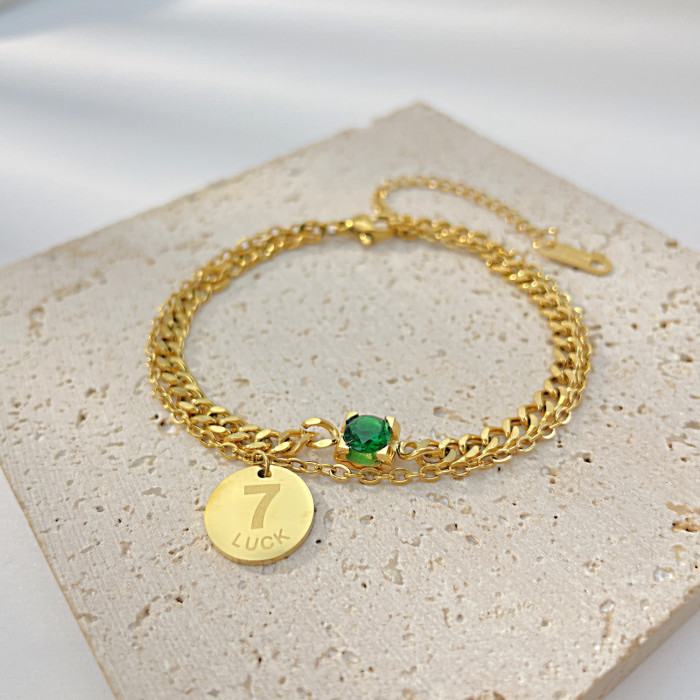 Style Titanium Steel Cuban Link Chain Bracelet Wholesale Personalized Double-Layer Lucky round Stainless Steel Bracelet