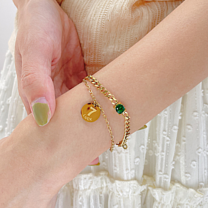 Style Titanium Steel Cuban Link Chain Bracelet Wholesale Personalized Double-Layer Lucky round Stainless Steel Bracelet