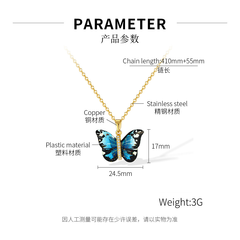 Japanese and Korean Fashion Design Color Gradient Butterfly Temperament Copper Pendant High-Grade Clavicle Chain