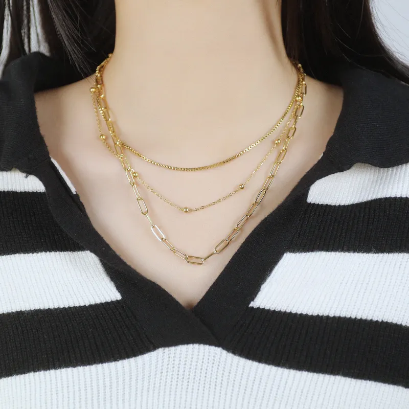 American Fashion All-Match Double Layer Twin Ins Special-Interest Design Hip Hop Style Stainless Steel Necklace for Women