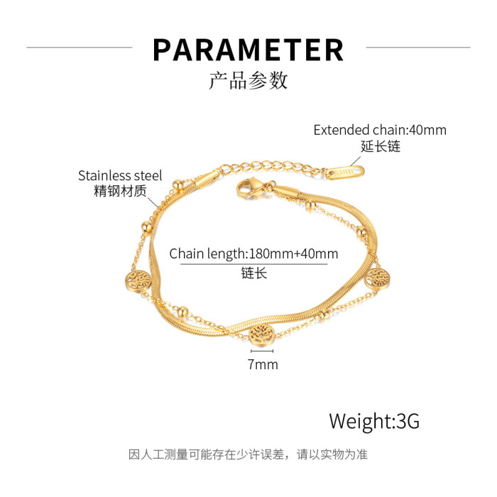 American Retro Easy Matching Snake Bones Chain Bracelet Female Stainless Steel Double Layer Tree of Life Bracelet Female