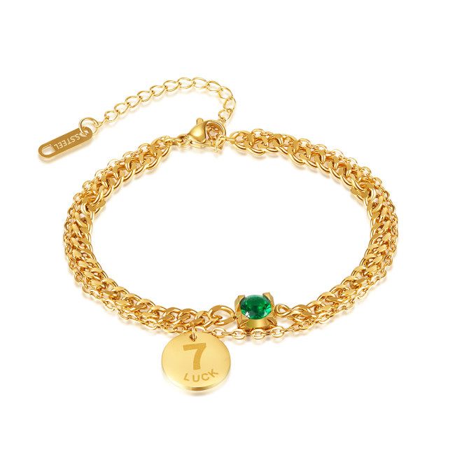 Style Titanium Steel Cuban Link Chain Bracelet Wholesale Personalized Double-Layer Lucky round Stainless Steel Bracelet