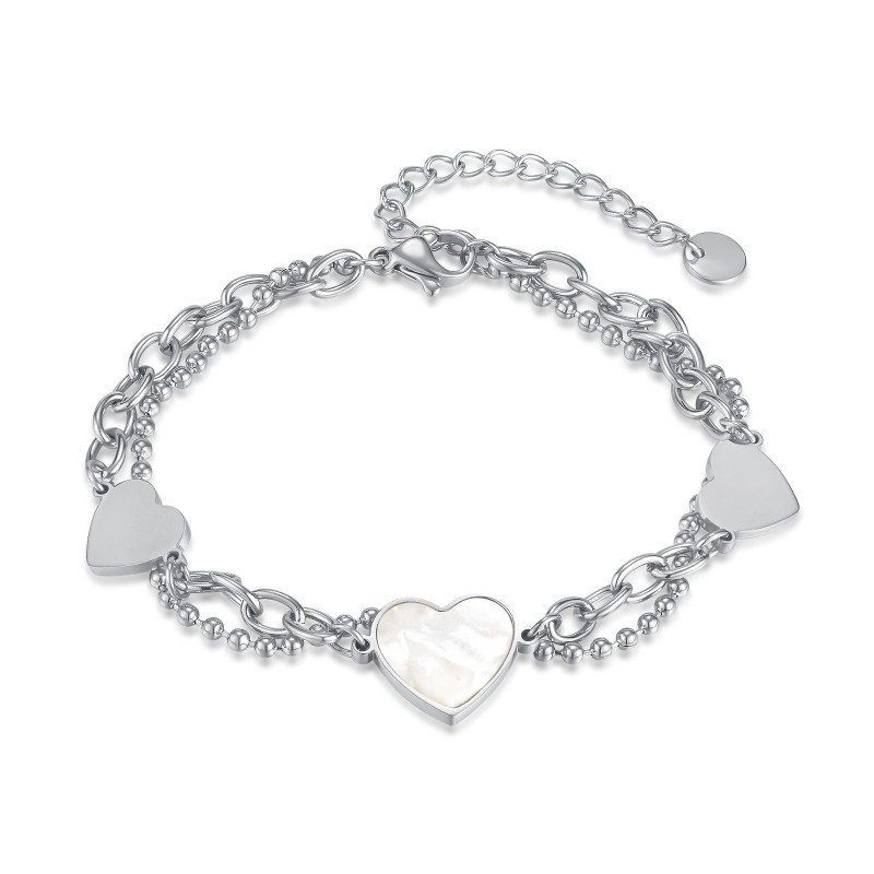 Fashion Ins Style All-Match Titanium Steel Peach Heart Bracelet Double-Layer Design Sense White Shell Heart Bracelet Female