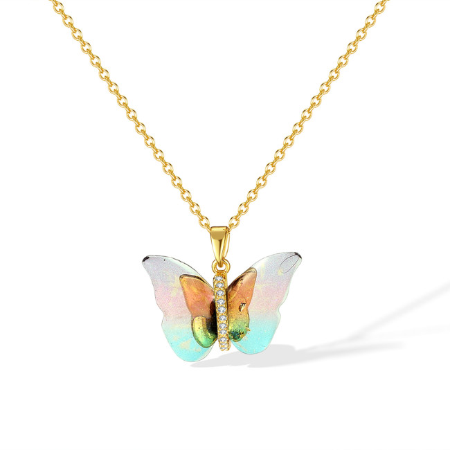 Japanese and Korean Fashion Design Color Gradient Butterfly Temperament Copper Pendant High-Grade Clavicle Chain