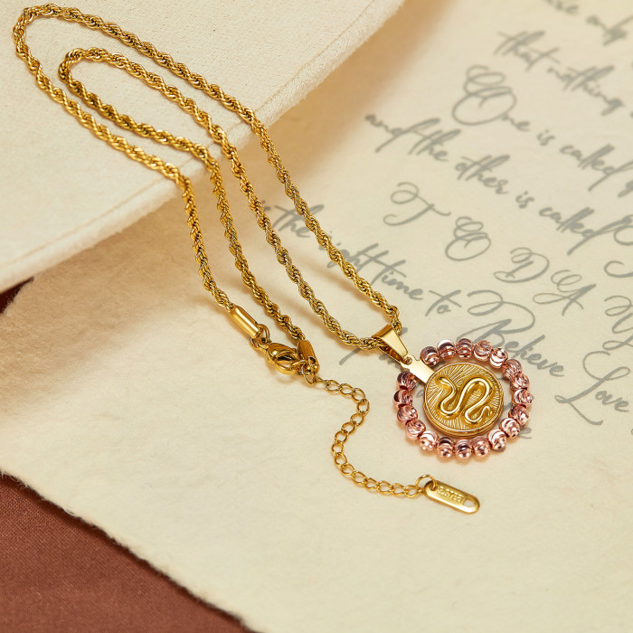 Elegant Retro Stainless Steel Hollow Circle Snake Pendant Fashion Commuter Creative Sense Necklace Female