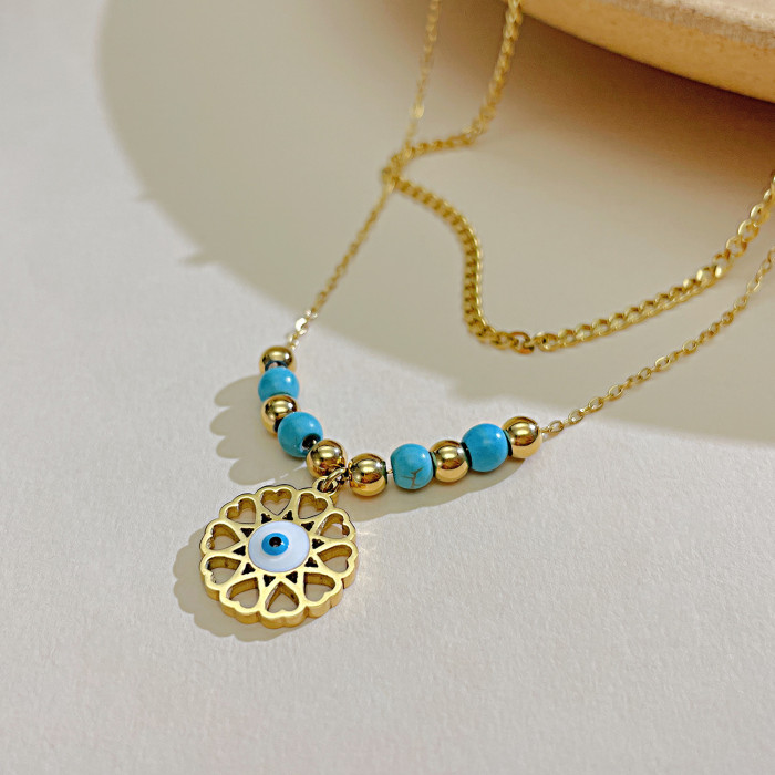 Cross-Border New Arrival Titanium Steel Double Layer Twin Clavicle Chain Wholesale Stainless Steel Hexagram Necklace Women