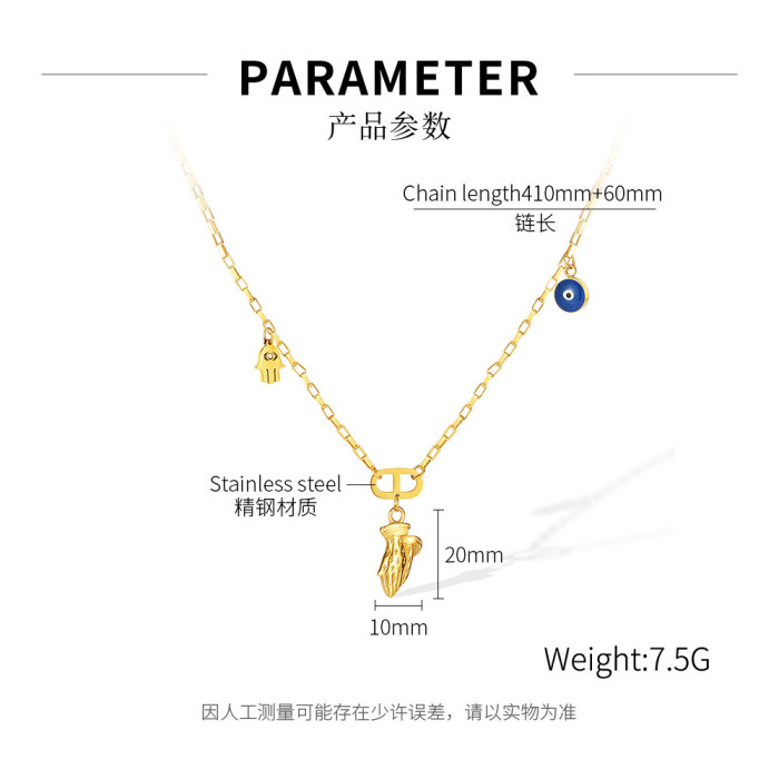 Personality Retro Creative Stainless Steel Praying Hands Devil's Eye Necklace