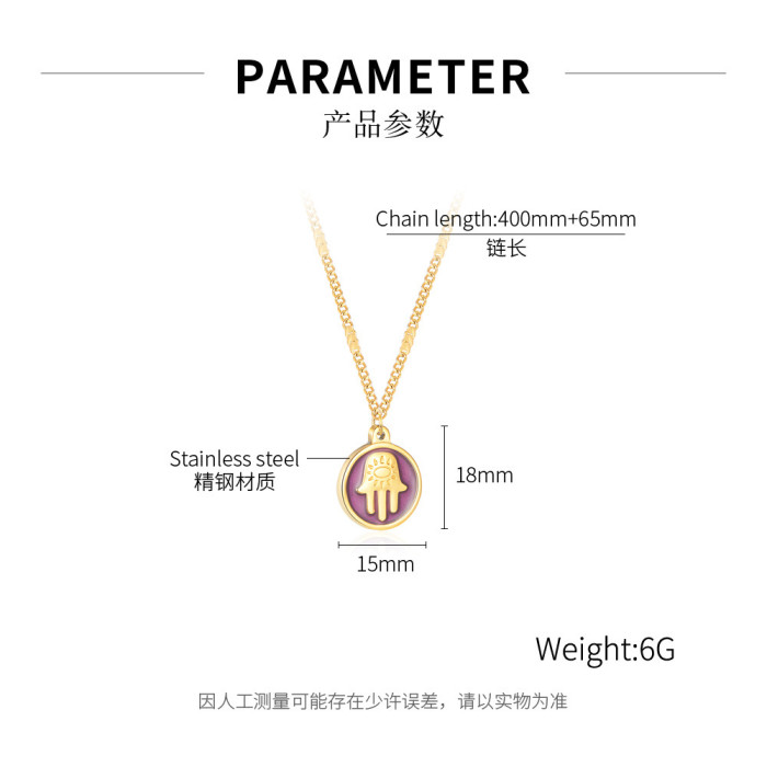 Style Titanium Steel Round Brand Palm Pendant Foreign Trade Fashion All-Match Stainless Steel Necklace for Women