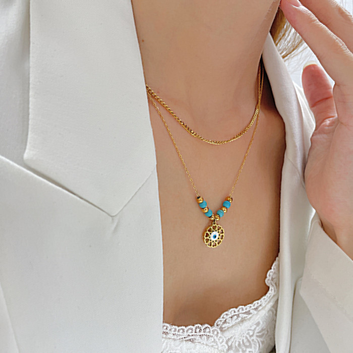 Cross-Border New Arrival Titanium Steel Double Layer Twin Clavicle Chain Wholesale Stainless Steel Hexagram Necklace Women