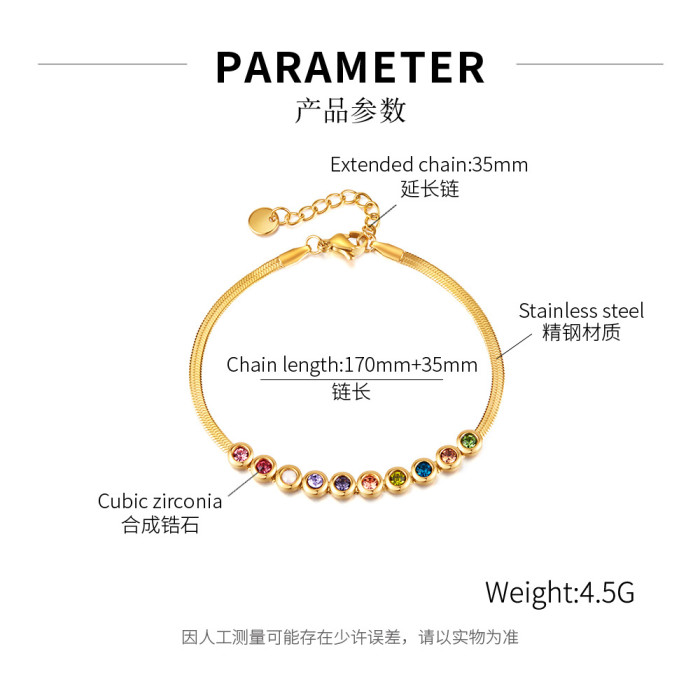 European and American Simple Titanium Steel Color Zircon Bracelet Women's Stainless Steel Flat Blade Chain Bracelet