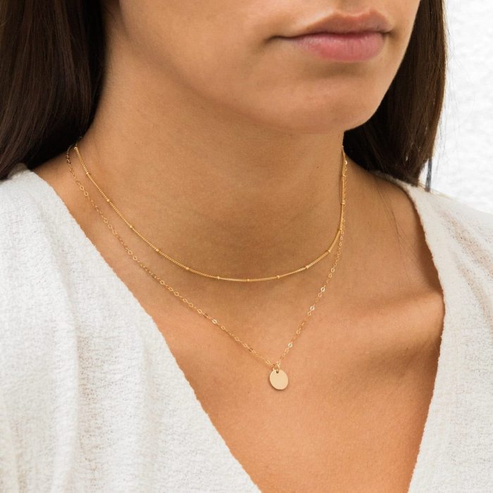 18K Gold Plated Design Titanium Steel Luxury Personality Double Layer Round Pendant Necklace for Women
