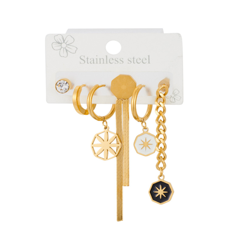 Sun Stars Colorful Panther 18K Gold Plated Earrings Set Simple Cz Stainless Steel Earring for Women