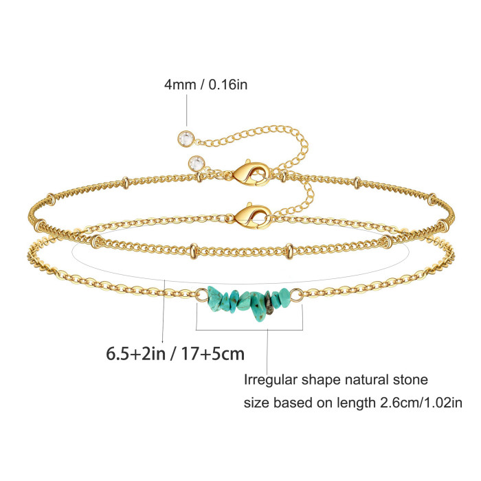 Classic Stainless Steel Multi-layer Toggle-clasps Bracelet with Natural Turquoise Gemstone for Women