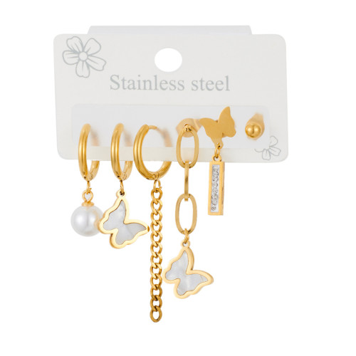 Stainless Steel 18K Gold Plated Earrings Simple Fashion Butterfly Color Shell  Tassel Earrings for Women