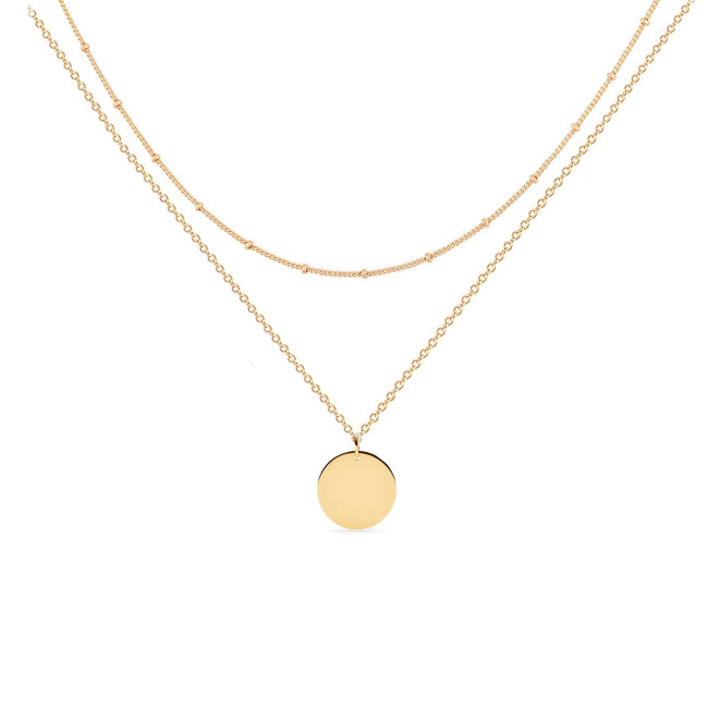 18K Gold Plated Design Titanium Steel Luxury Personality Double Layer Round Pendant Necklace for Women