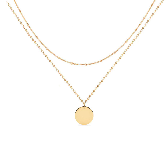 18K Gold Plated Design Titanium Steel Luxury Personality Double Layer Round Pendant Necklace for Women