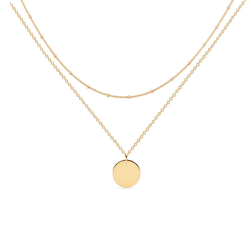 18K Gold Plated Design Titanium Steel Luxury Personality Double Layer Round Pendant Necklace for Women