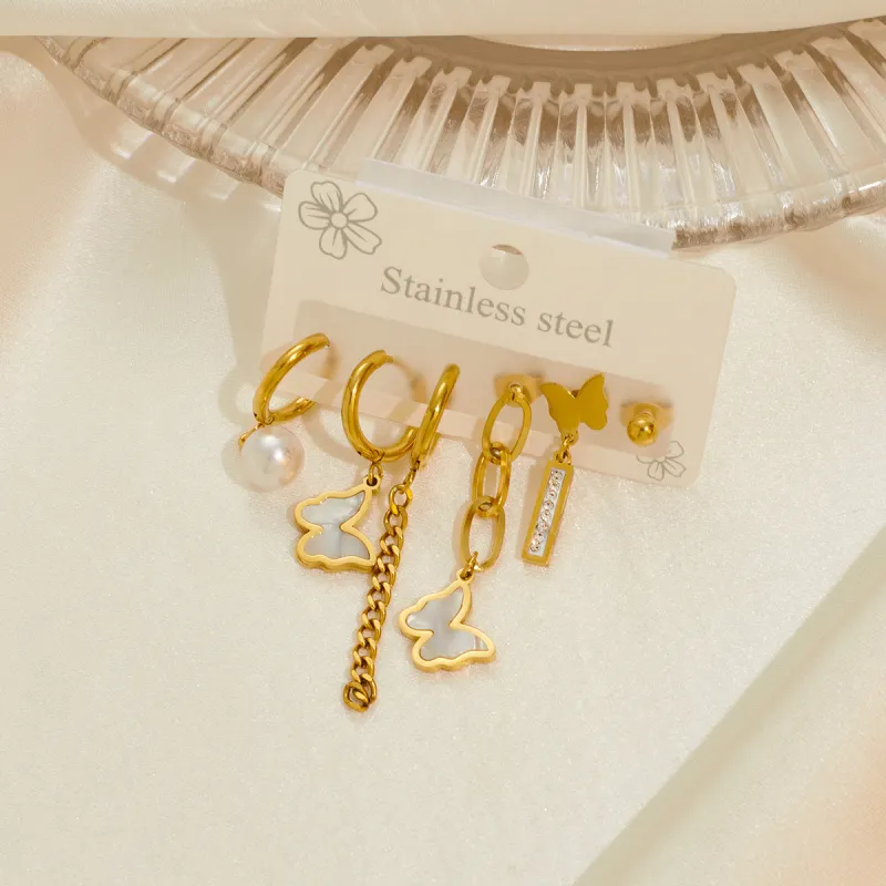 Stainless Steel 18K Gold Plated Earrings Simple Fashion Butterfly Color Shell  Tassel Earrings for Women